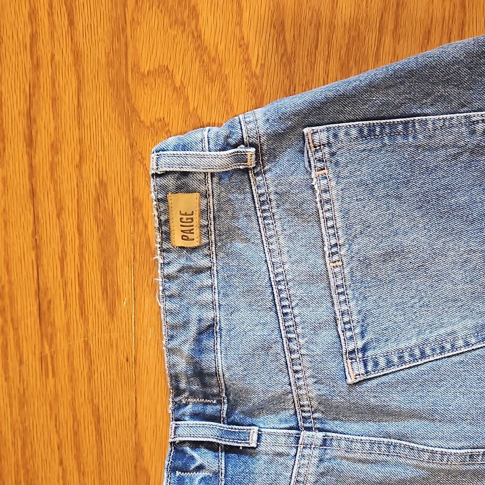 PAIGE Blue Distressed Jean Shorts - Picture 6 of 8